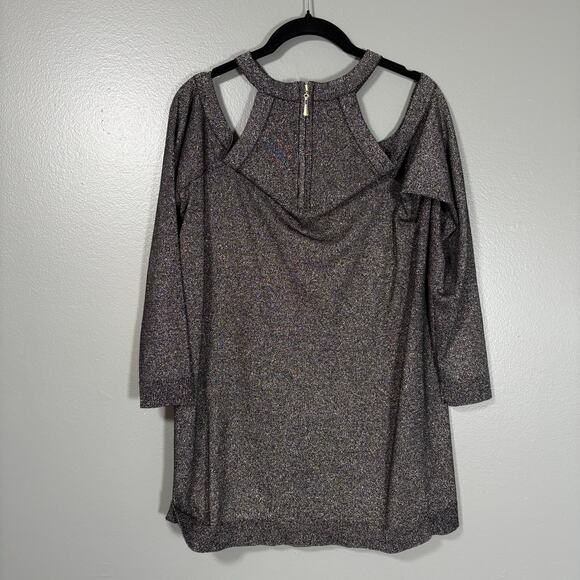 Torrid NWT Black Metallic Cross Neck Cold Shoulder Top - 1 (1X) - Women's Plus - Picture 6 of 7